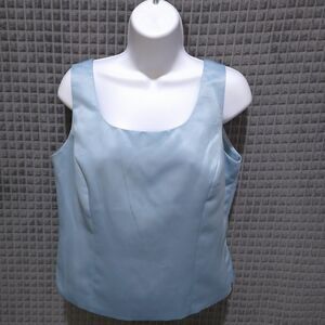 Powder Blue Sleeveless Satin Top Sz10 Petite Med Y2K Boho Chic Money Clean Girl